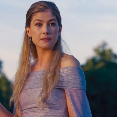 Rosamund Pike and Sacha Baron Cohen Cast of the comedy movie Ladies First on Netflix